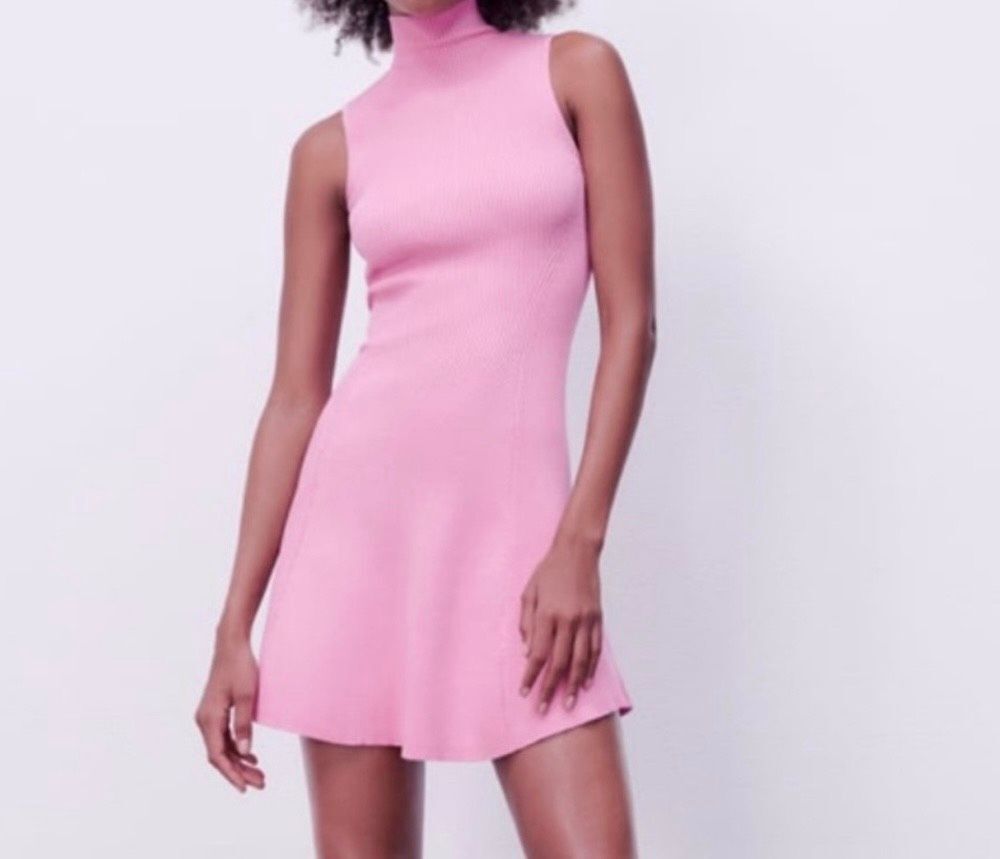 Zara Women’s Pink High Neck Sleeveless Sweater Dress Sz Medium